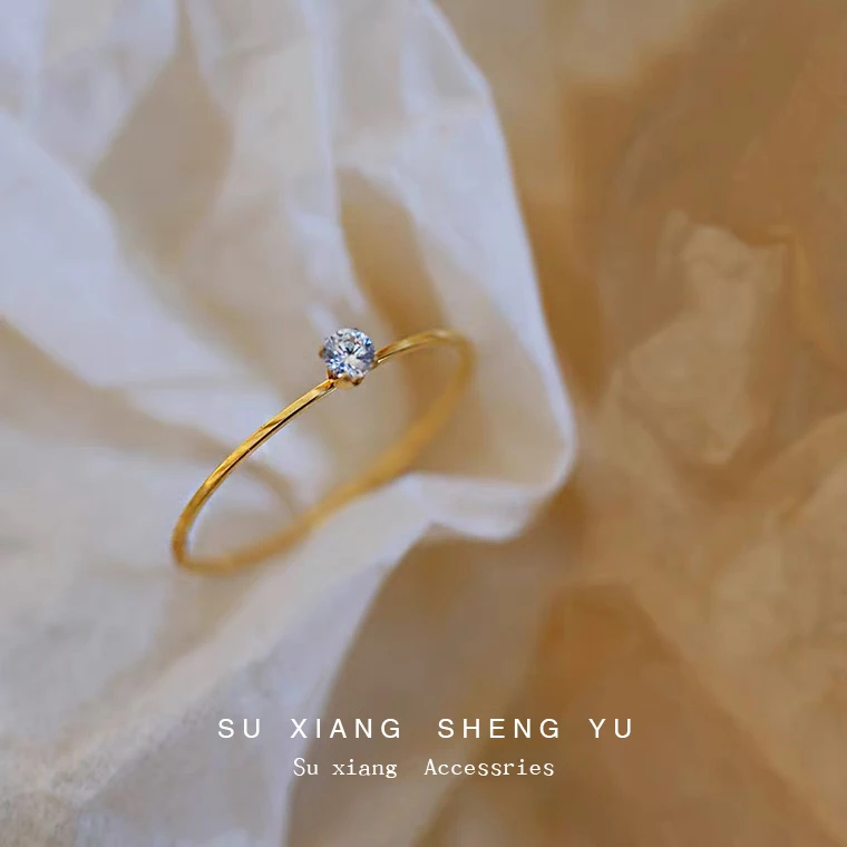 钛钢合成锆石戒指 极细不掉色锆石戒指女时尚百搭 J-414