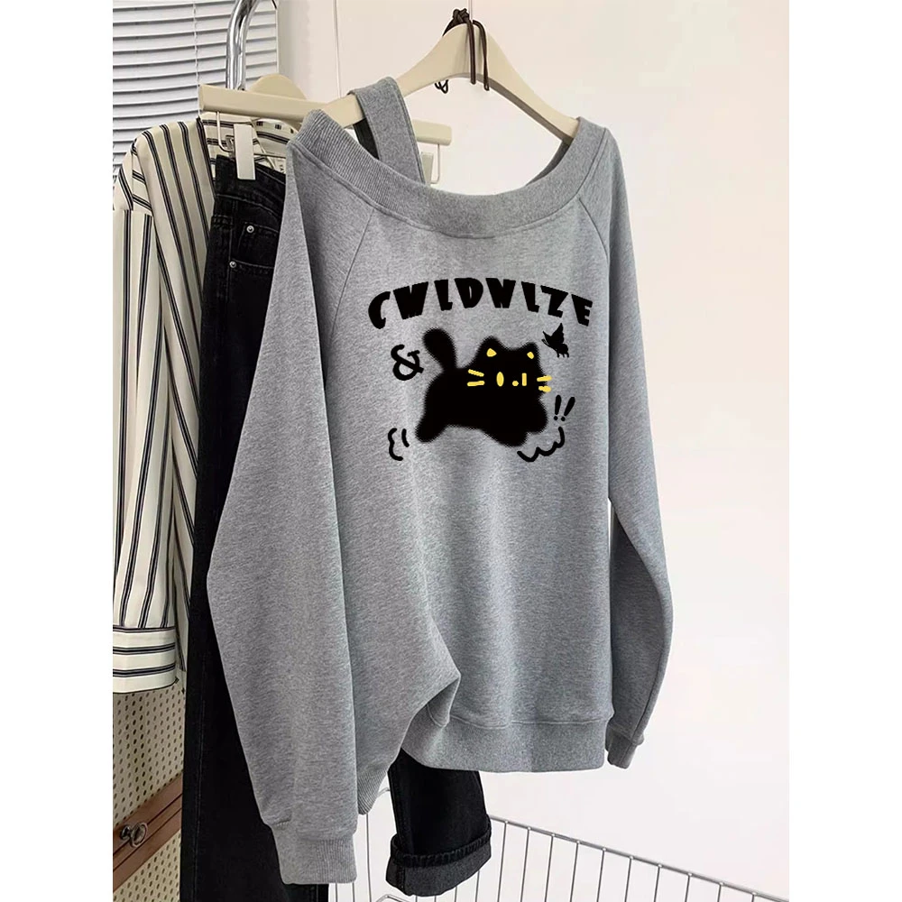 一字肩斜领卫衣女春秋2025新款宽松设计感小众慵懒风百搭高街上衣