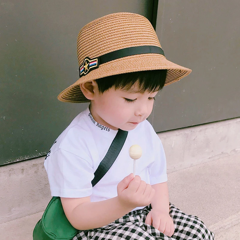 夏季儿童草帽男童太阳帽子男孩遮阳帽户外旅游亲子沙滩凉帽3-12岁
