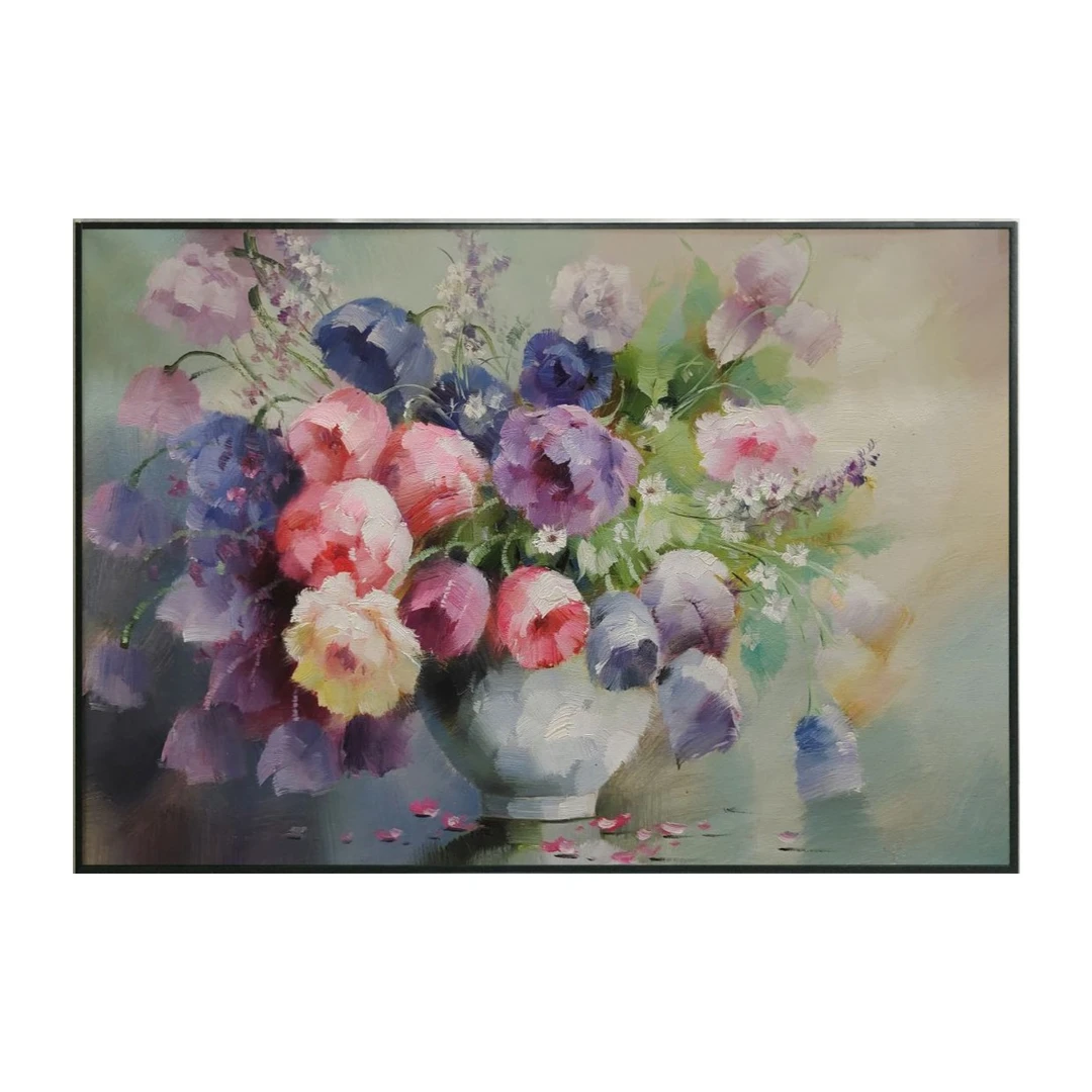 手绘欧式印象花郁金香油画客厅餐厅卧室挂画立体无框方形横款手工