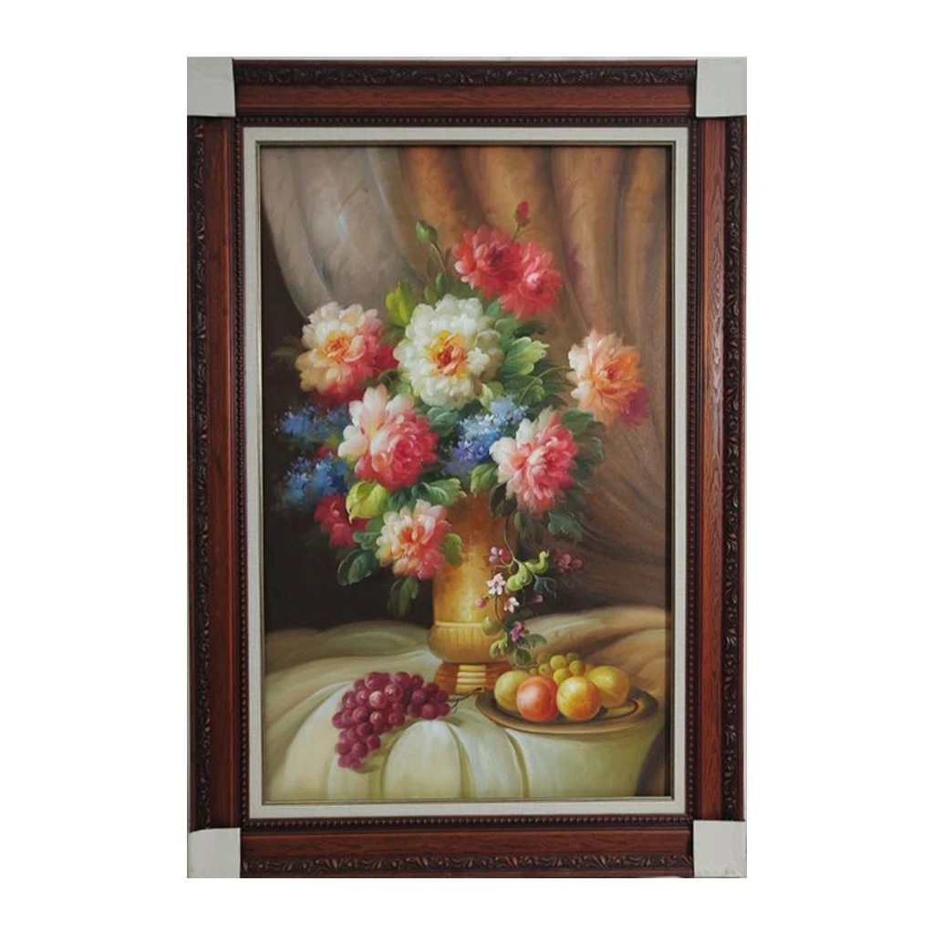 手绘牡丹花餐厅挂画玄关画花开富贵装饰画欧式古典水果花卉油画
