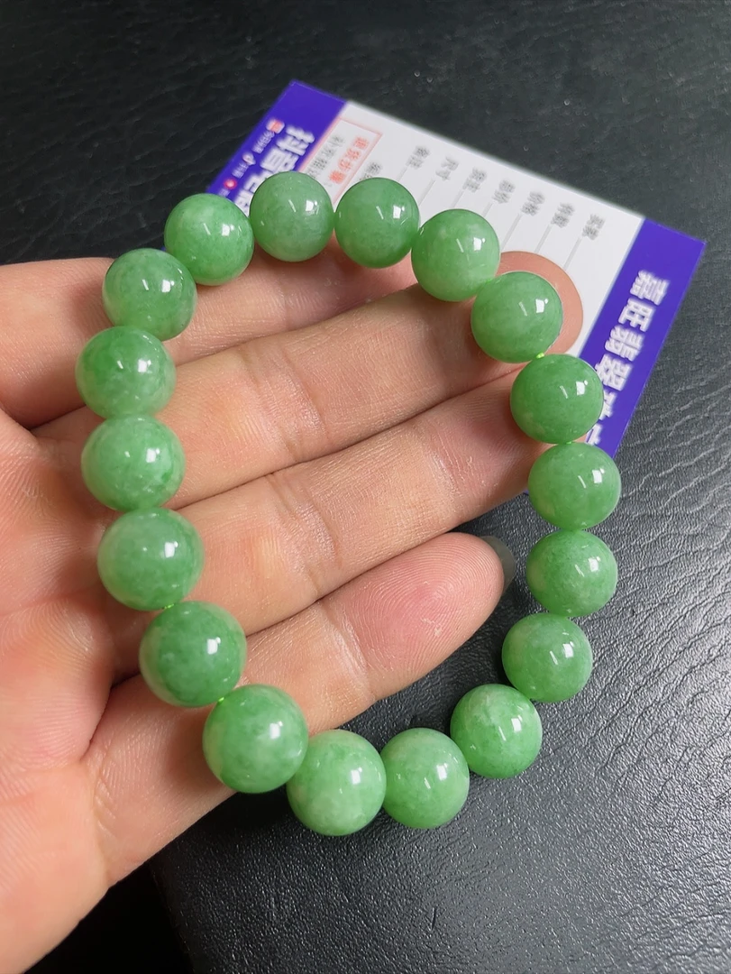 18颗、缅甸天然翡翠A货满绿珠手串（尺寸11.8
