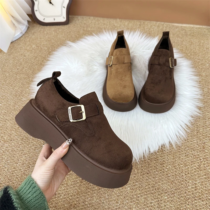 爆款厚底增高马丁靴女2024秋冬季新款翻毛皮勃肯鞋女显瘦百搭短靴