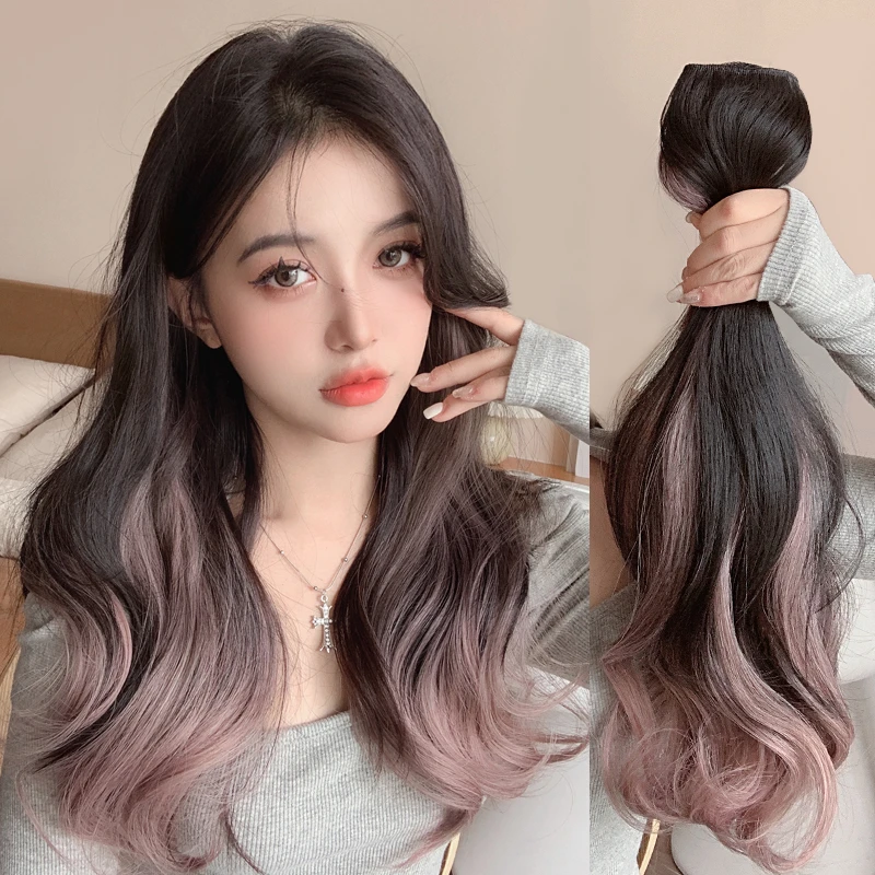 假发女长卷发挑染巴黎画染一片式粉色仿真发增发量蓬松u型接发片