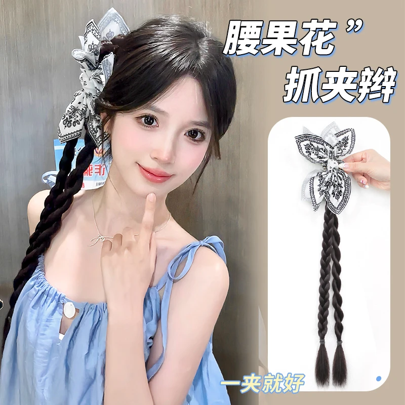 假发辫子女侧马尾腰果花抓夹麻花长发饰夏新中式扭扭编发拳击假辫