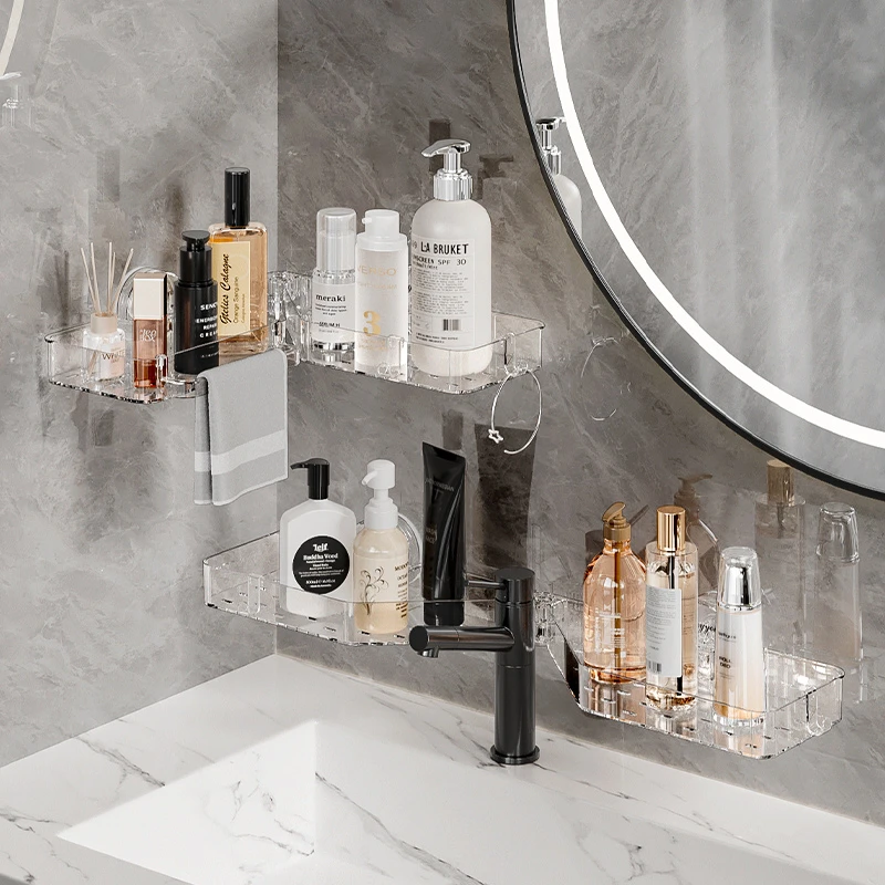 新款吸盘水龙头置物架卫生间壁挂式沥水架免打孔轻奢可旋转收纳架