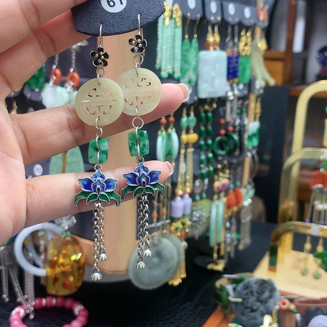【闪购商品】翡翠耳饰银S925镶嵌耳坠