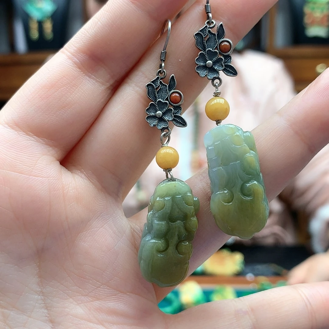 【闪购商品】翡翠耳饰银S925镶嵌