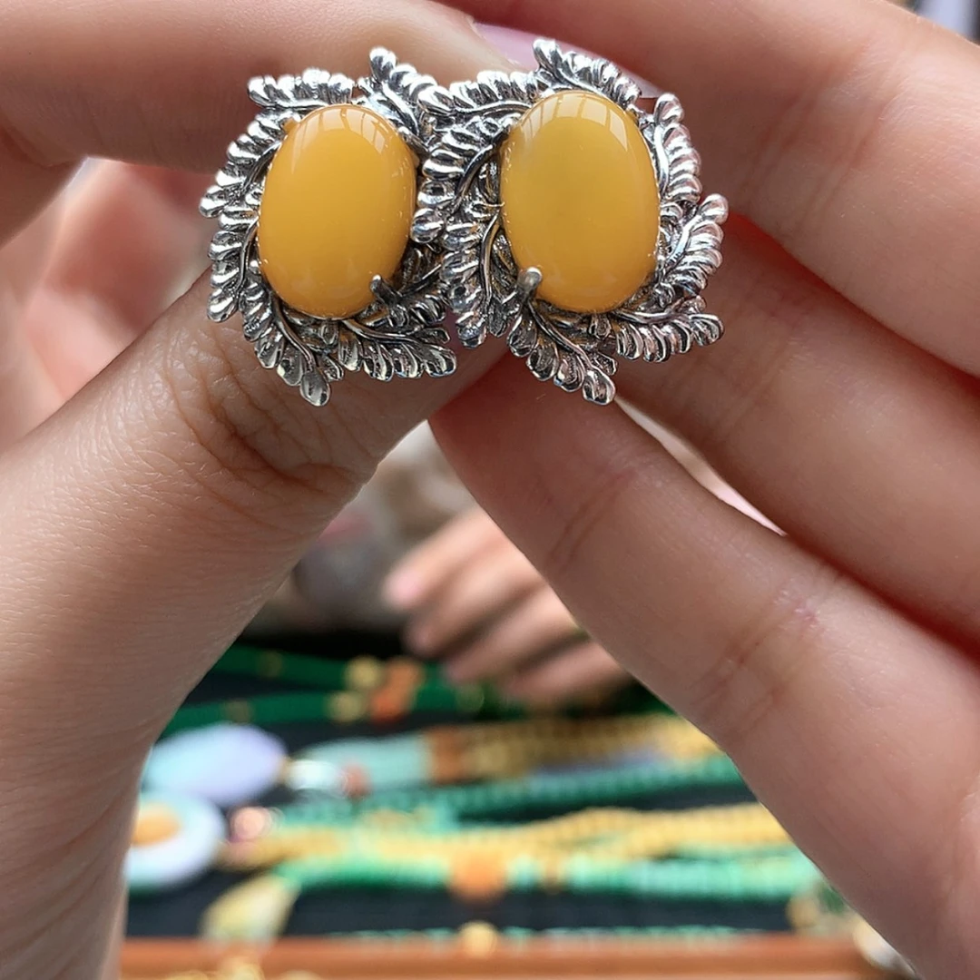 【闪购商品】蜜蜡耳饰银S925镶嵌