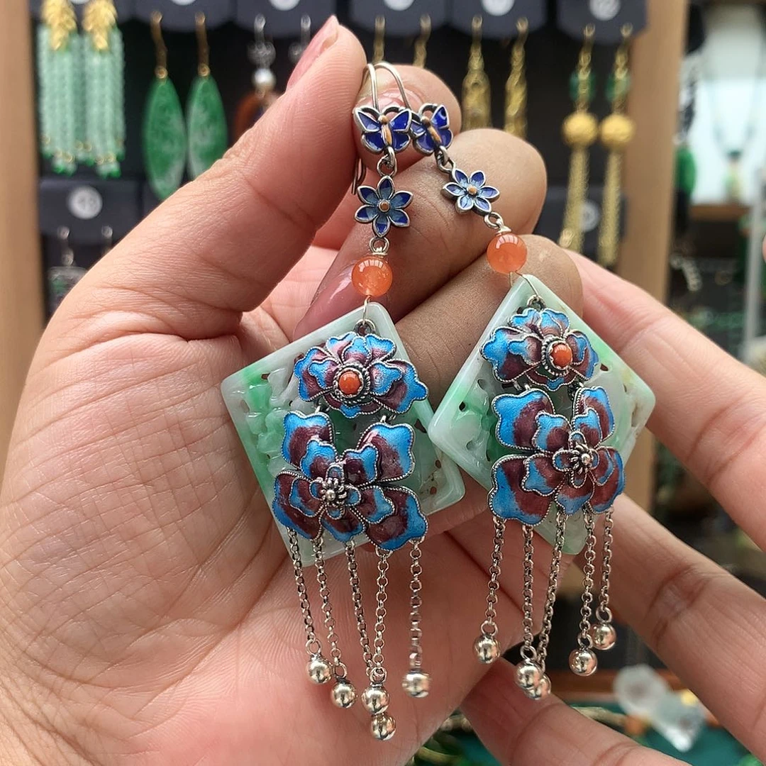 【闪购商品】翡翠耳饰银S925镶嵌耳坠