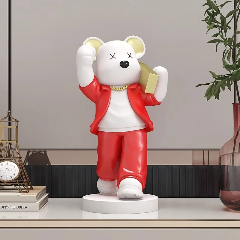 创意财富熊客厅摆件进门口入户酒柜高级感装饰品乔迁新居生日礼品