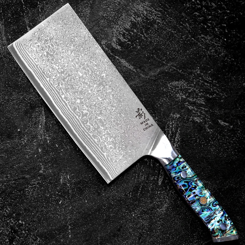 [影]只切不斩鲍鱼壳雨滴流沙纹高档厨师中式切菜刀10cr15mov