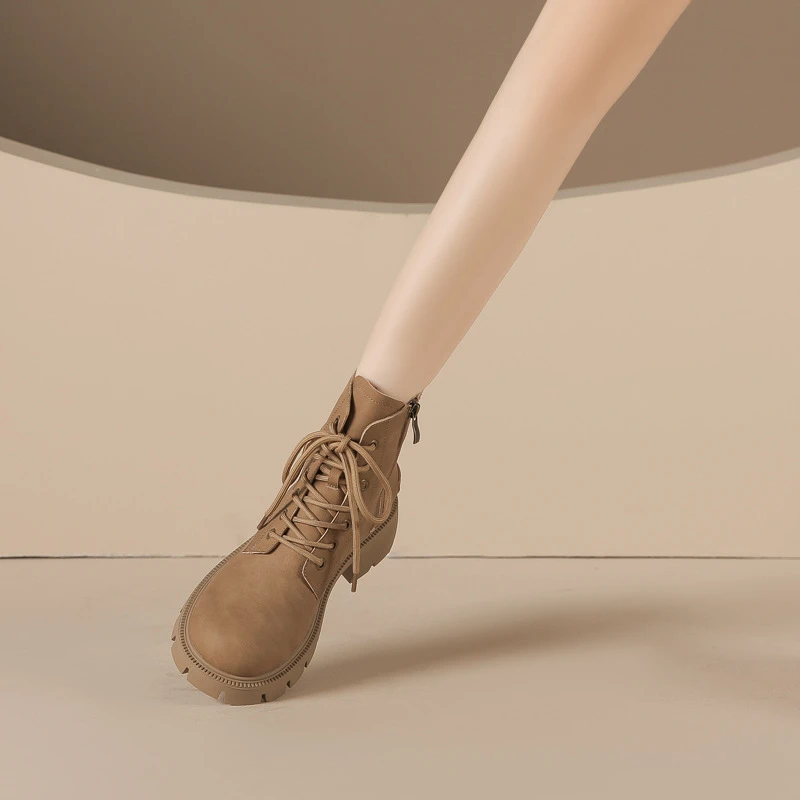 厚底系带马丁靴2025新款秋冬季短筒时尚百搭英伦短靴女