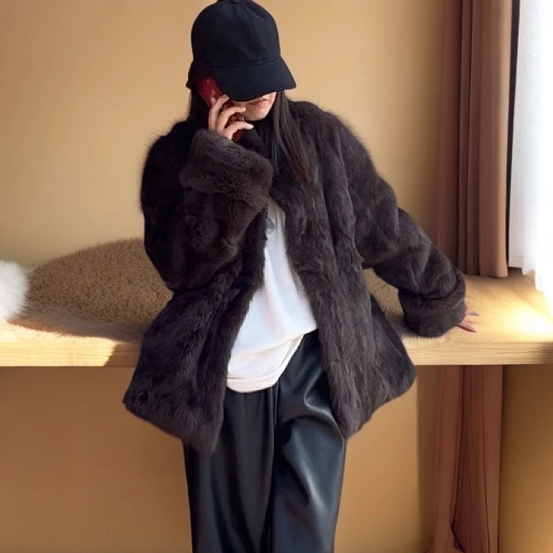 兔毛外套女冬季加厚保暖时尚百搭大衣