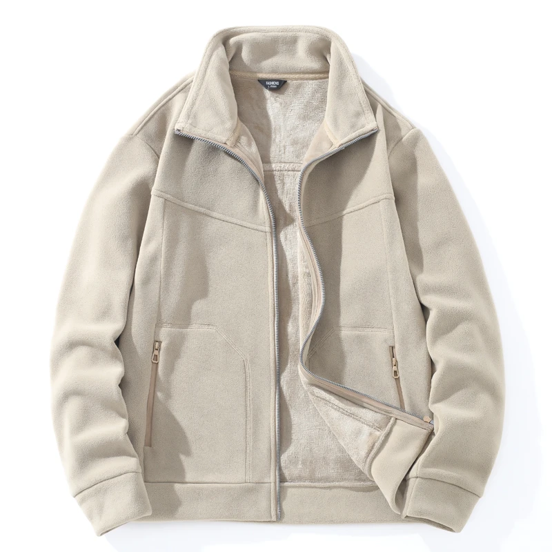 秋冬季新款男士加绒加厚奥粒绒外套女双面绒抓绒衣情侣春季夹克