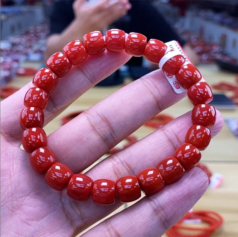 【小刘南红】保山南红（典藏）锦红直切手串9mm 多样性发一