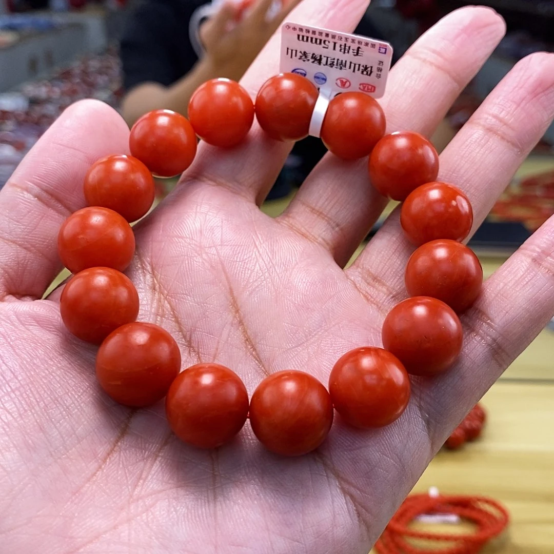 【小刘南红】保山南红精品哑光圆珠单圈(云端） 15mm 多样性发一