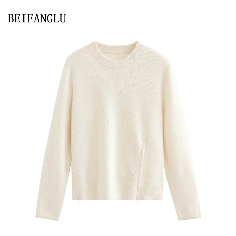 北方鹿【E*品簰轻奢山羊绒】气质拉链设计款圆领纯色百搭羊绒衫6292