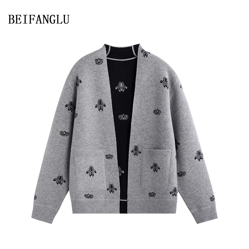 北方鹿 品簰柜单绵羊毛2024冬气质优雅提花双面可穿针织外套6616