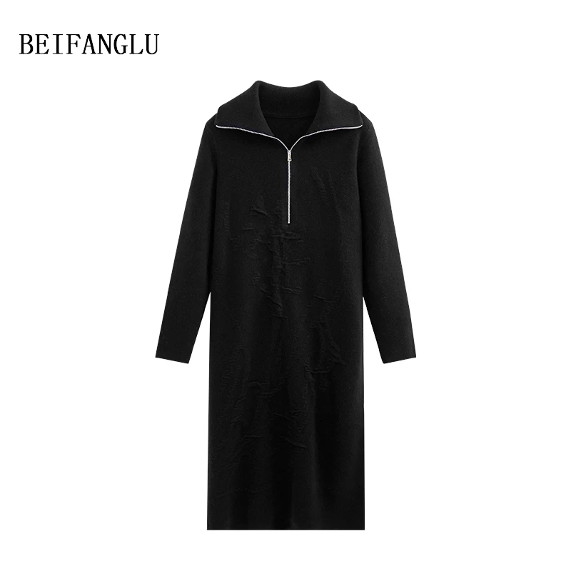 北方鹿 休闲懒人裙！绵羊毛2024秋冬厚款艺术提花针织连衣裙5936