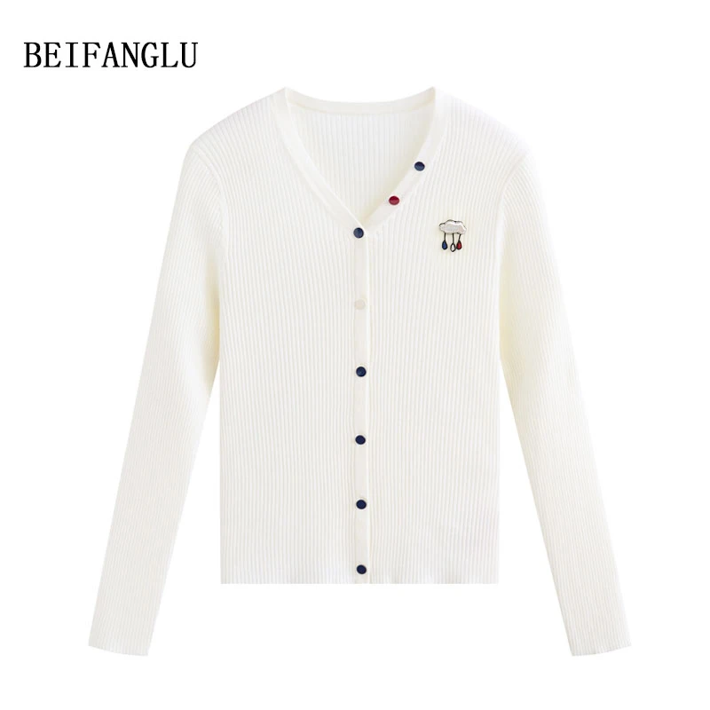 北方鹿 E*柜单彩虹扣！精纺羊毛气质V领坑条云朵胸针针织开衫6236