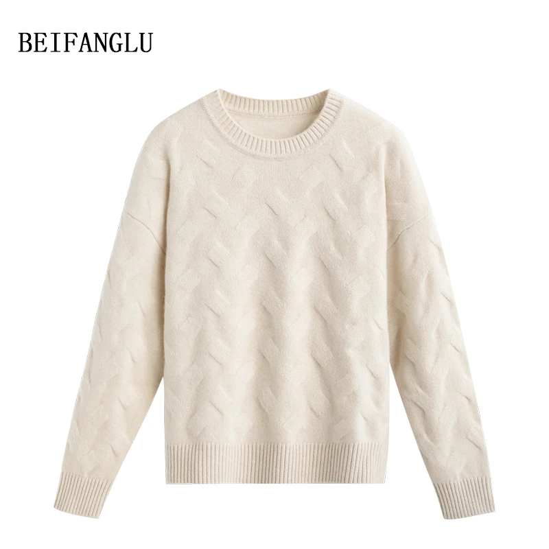 北方鹿重磅加厚山羊绒秋冬2024立体绞花套头针织羊绒毛衣女6228