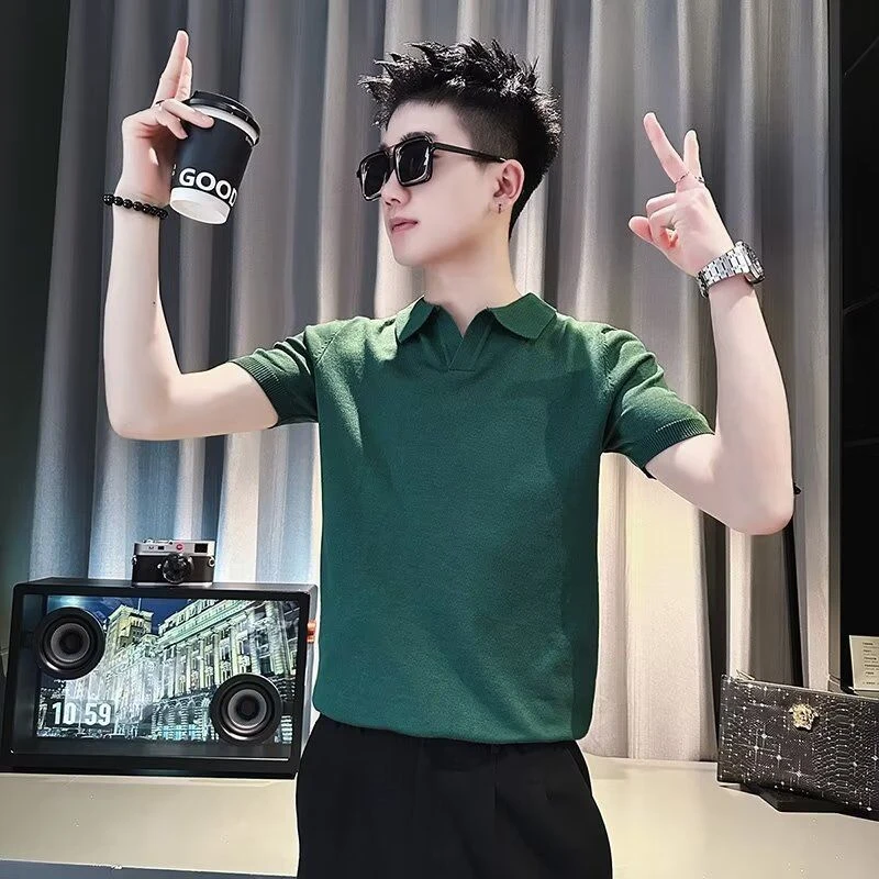 潮牌针织POLO衫男士短袖夏季男装半截袖上衣短袖男款爆款2025新款