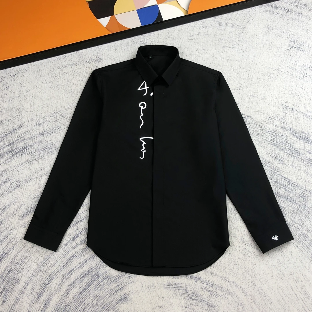 门襟重工刺绣工艺小蜜蜂时尚衬衣男装帅气潮流商务修身黑衬衫