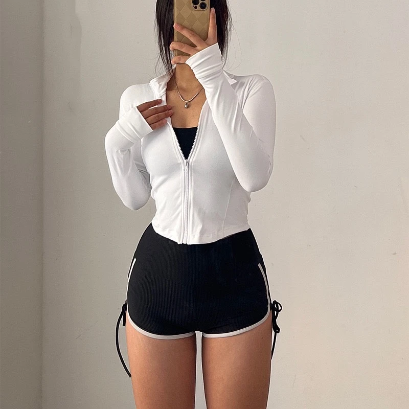 紧身短款显瘦收腹性感运动上衣女健身外套跑步速干立领夹克瑜伽服