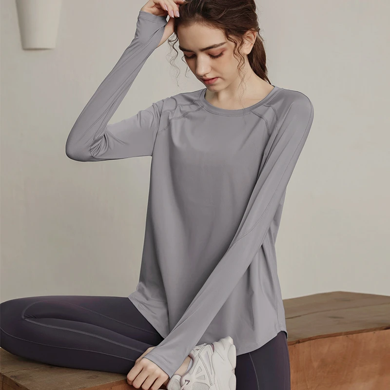 速干健身衣户外跑步运动上衣女中长款开叉瑜伽舞蹈练功服透气t恤