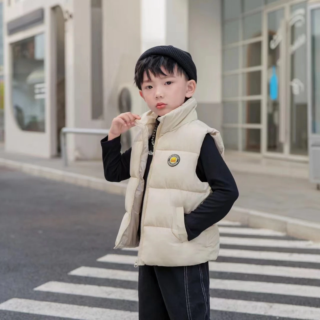 2025小黄鸭冬季儿童棉马甲时尚男女宝外穿加厚保暖背心中大童马夹
