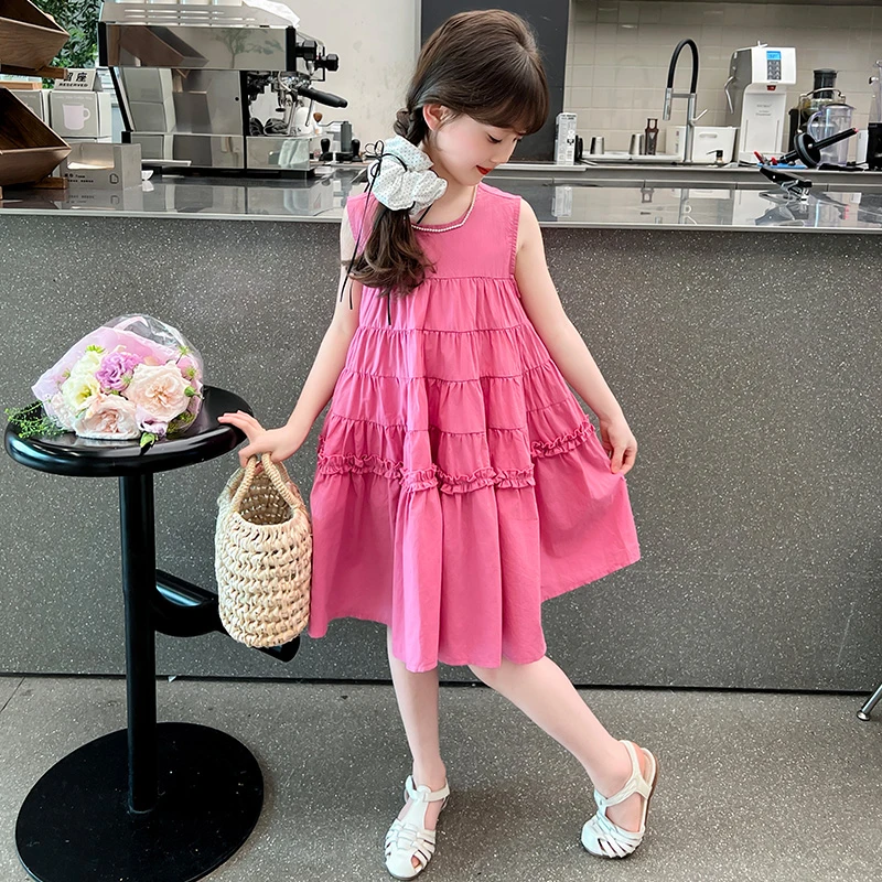 女童无袖连衣裙夏季新款2024中大童夏装大摆背心裙儿童公主裙子潮