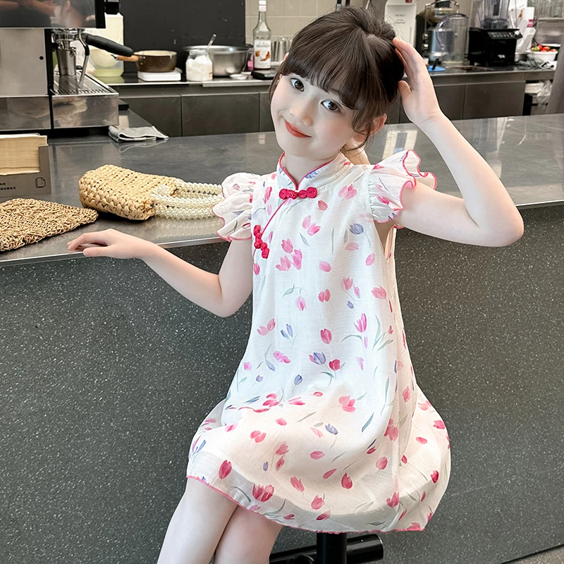 女童旗袍碎花连衣裙夏季女孩薄款洋气公主裙子儿童夏装中国风汉服