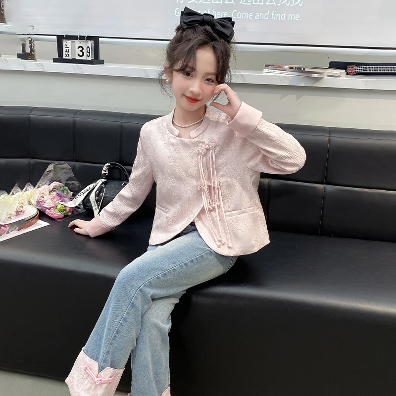 女童春装2024新款套装儿童网红洋气中式国风春秋款女孩时髦两件套