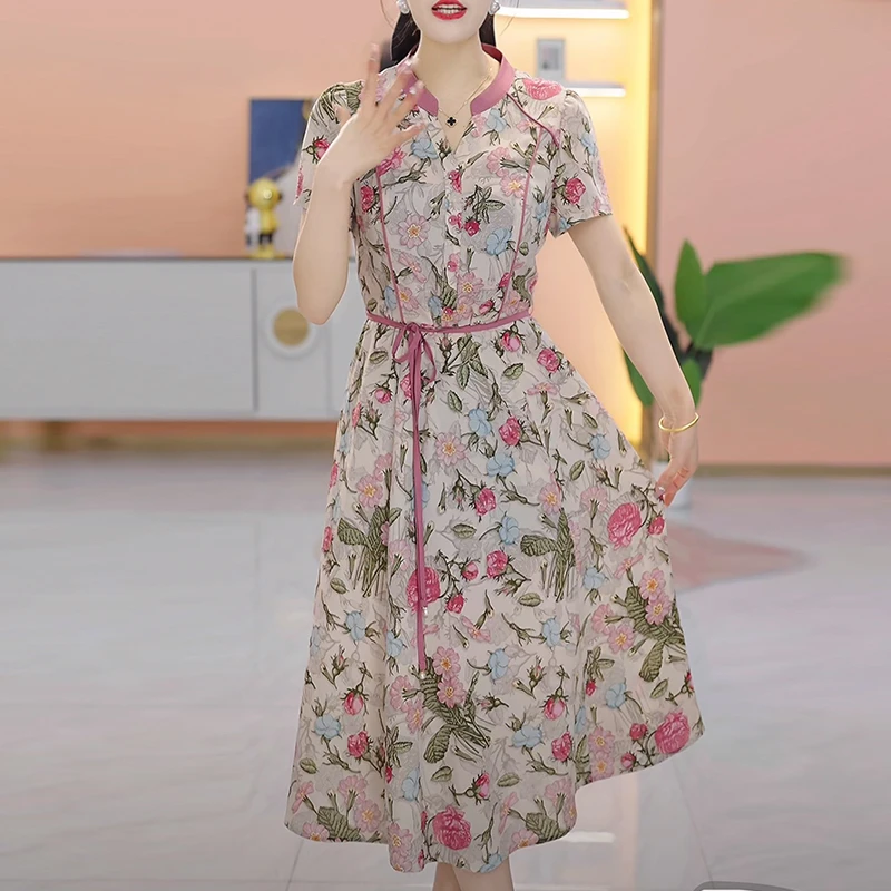 【现货】高端洋气印花连衣裙夏季新款修身显瘦贵妇气质碎花中长裙