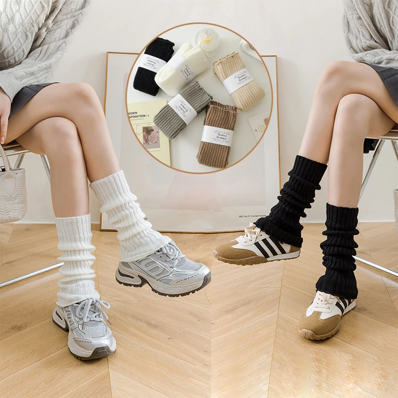 40cm日系白色仿羊绒袜套女秋栋季复古慵懒堆叠针织烟灰色小腿袜套