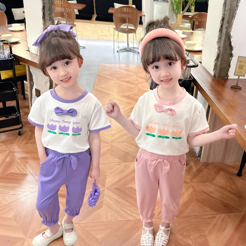 女童套装夏季洋气2023年新款时髦韩版女宝宝夏款儿童装运动两件套