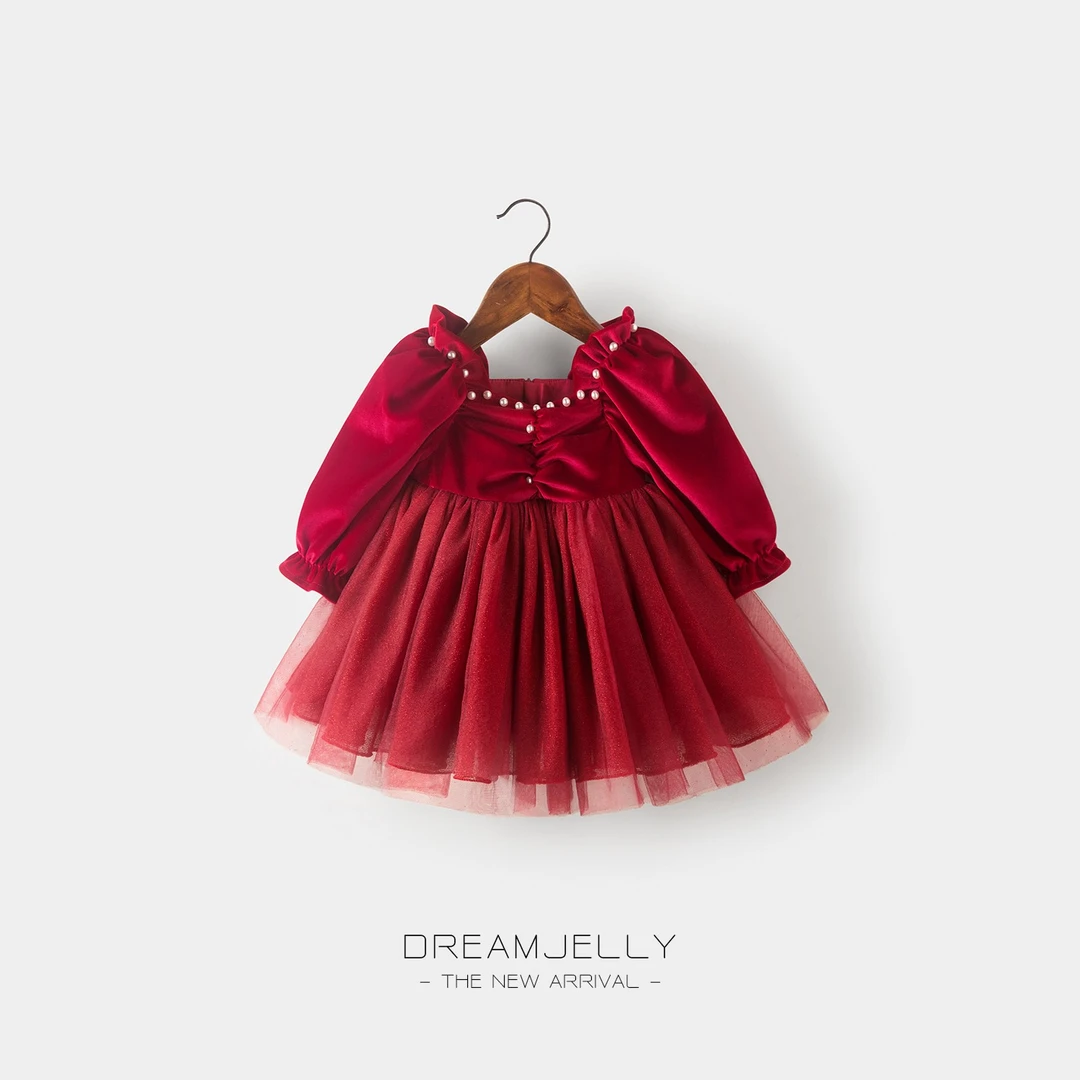 DJ女宝宝周岁礼服裙女童公主裙丝绒加厚婴儿连衣裙洋气长袖儿童裙
