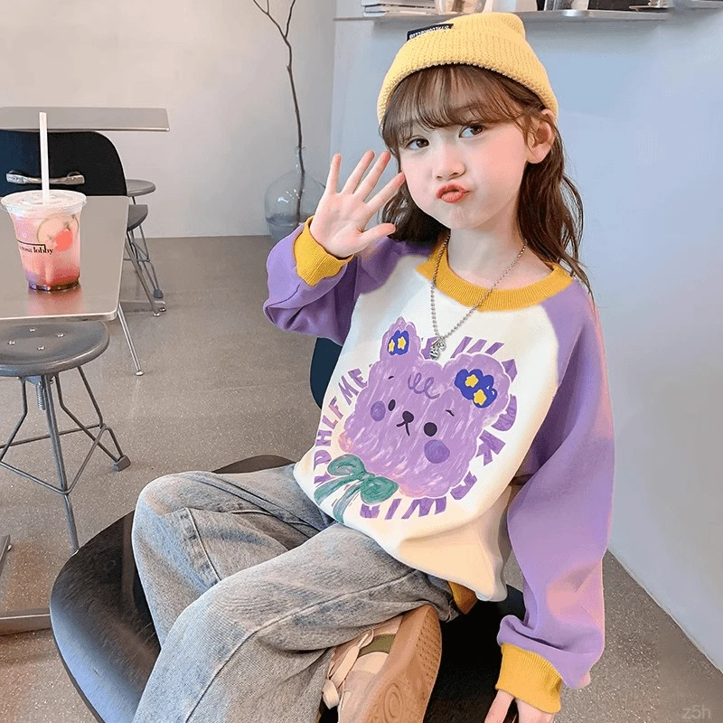 女童加绒卫衣时髦儿童新款中童宝宝女孩洋气保暖圆领卡通韩版衣服