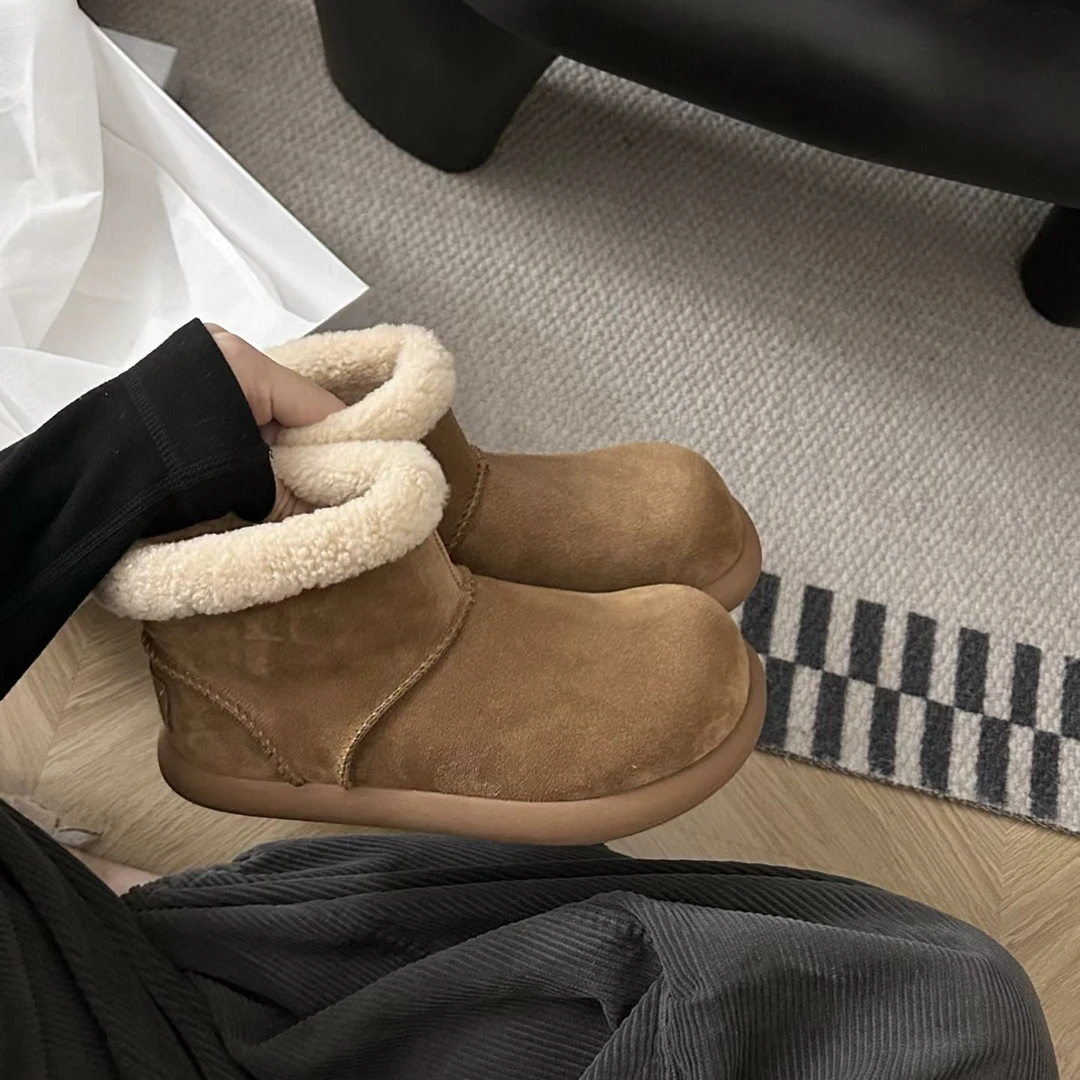 伊伊家【大土豆短靴】新款小土豆皮毛一体卷毛小短靴时尚百搭