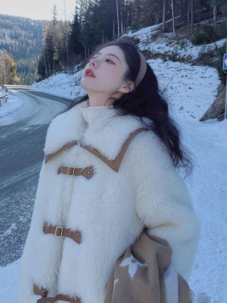 羊羔毛外套女冬季新款加厚小香风仿皮草兔毛绒皮毛一体中长款大衣