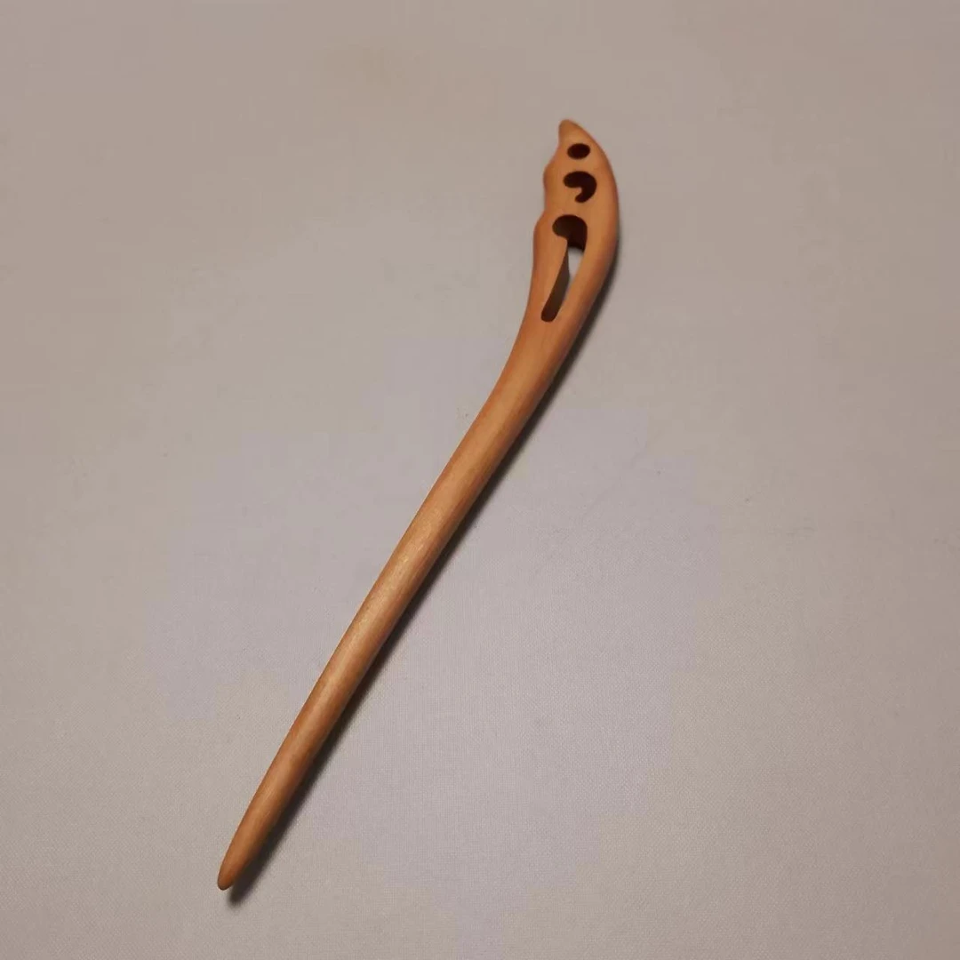 特色手工---原木色国风桃木簪子.原木原色实木雕刻