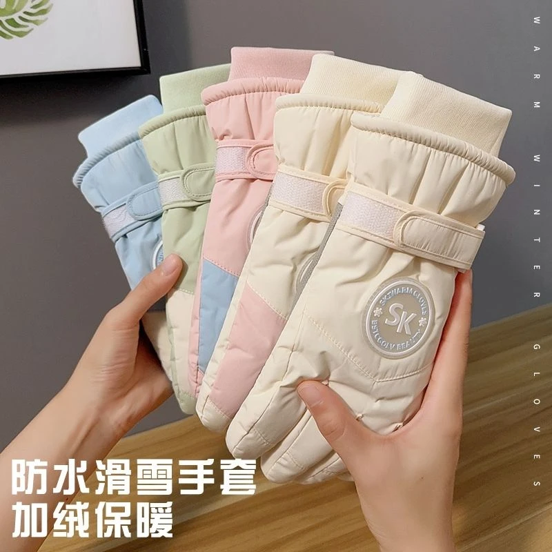 骑行滑雪防滑触屏手套女士冬季保暖加绒加厚骑车防风防寒2024新HH