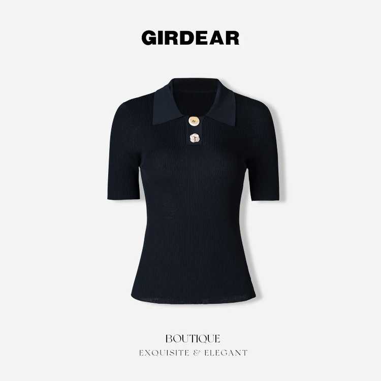 GIRDEAR/哥弟【锁型秘籍】春夏新款polo领显瘦短袖针织衫女-1399622