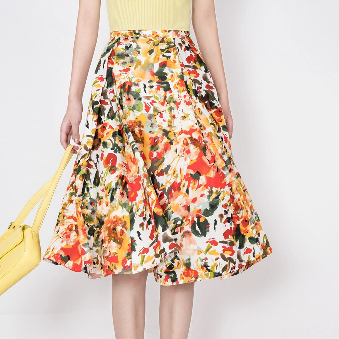 GIRDEAR/哥弟气质碎花印花伞裙显瘦女装半身裙1200059-2A12756