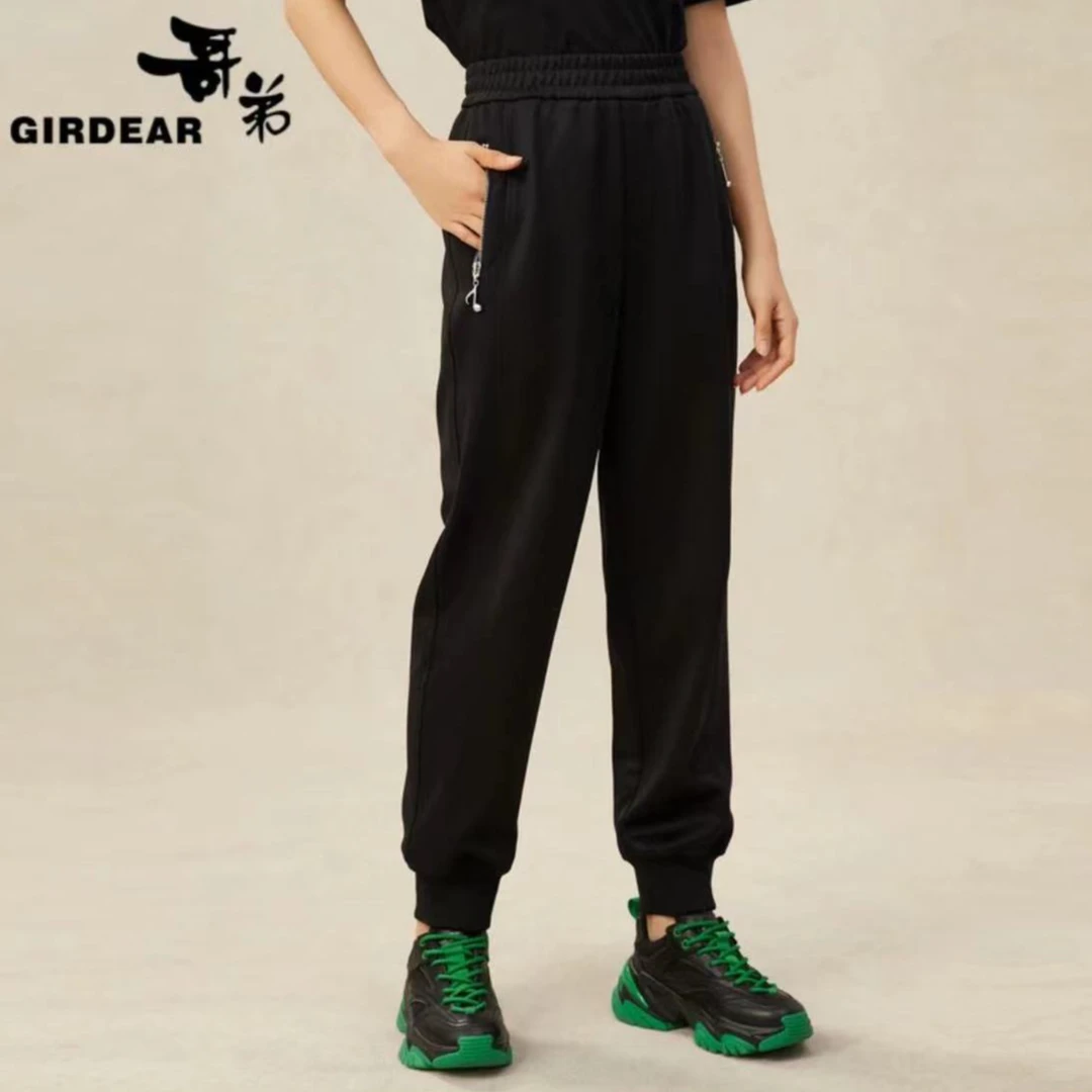 GIRDEAR/哥弟新款时尚休闲百搭舒适显瘦拉链中腰束脚裤女-1100421