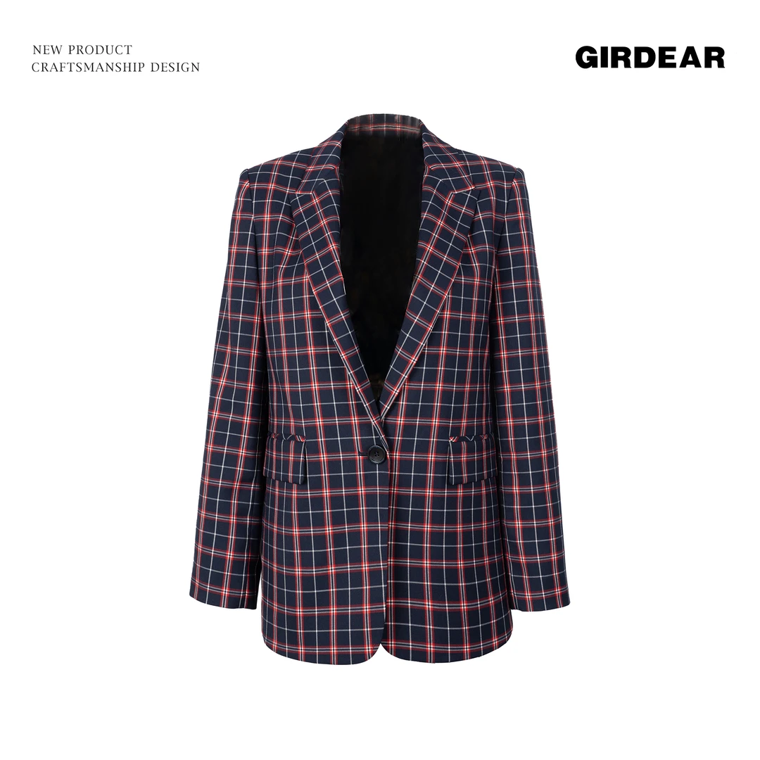 GIRDEAR/哥弟秋冬新款学院派时尚格纹显瘦经典休闲西服女-1400223
