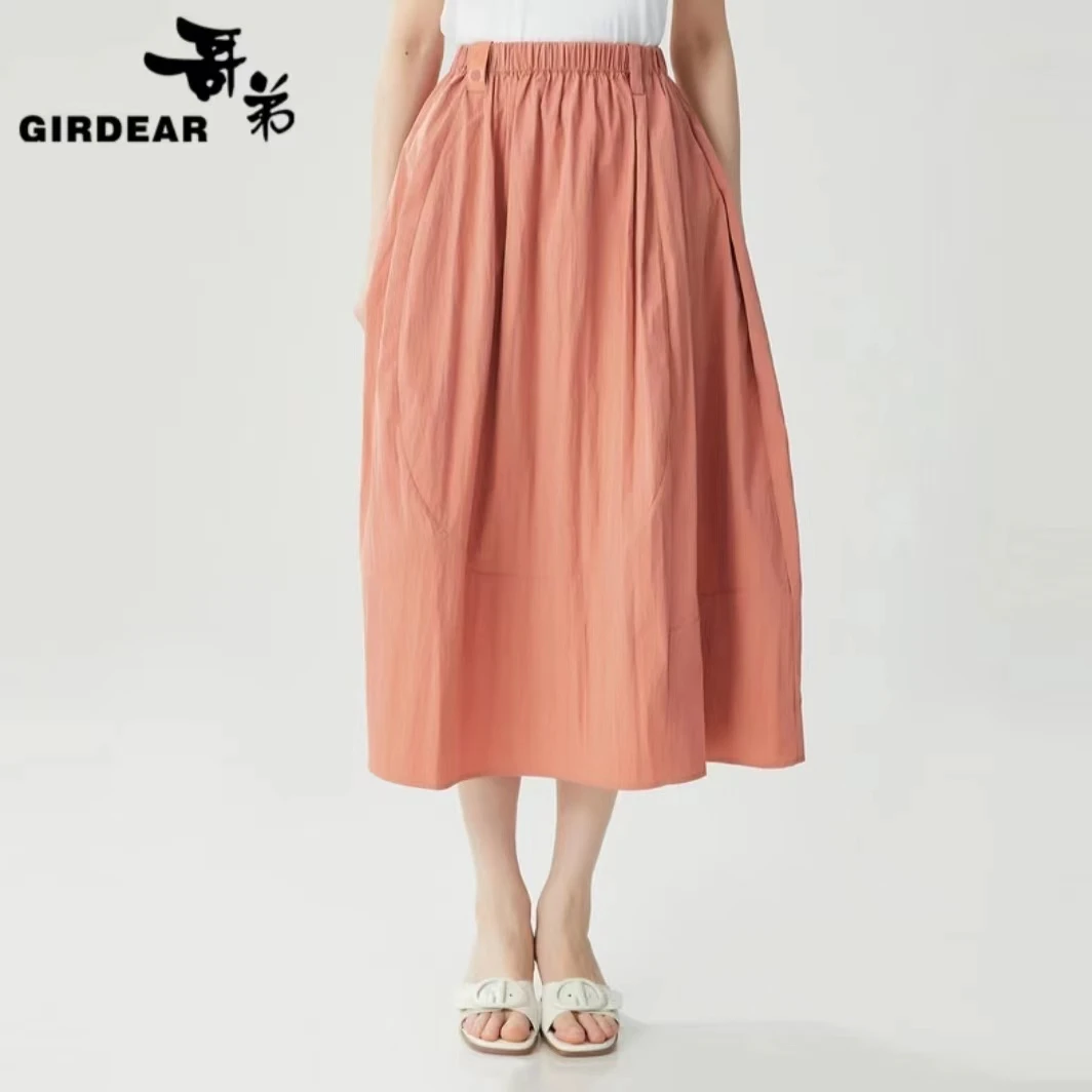 GIRDEAR/哥弟立体花苞褶皱肌理感背心高腰中长半身裙女士-1200377