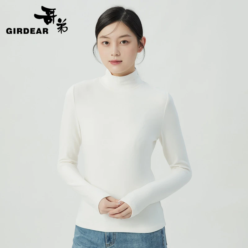 GIRDEAR/哥弟2024早秋烟管领双面磨毛打底衫修身保暖上衣1300536