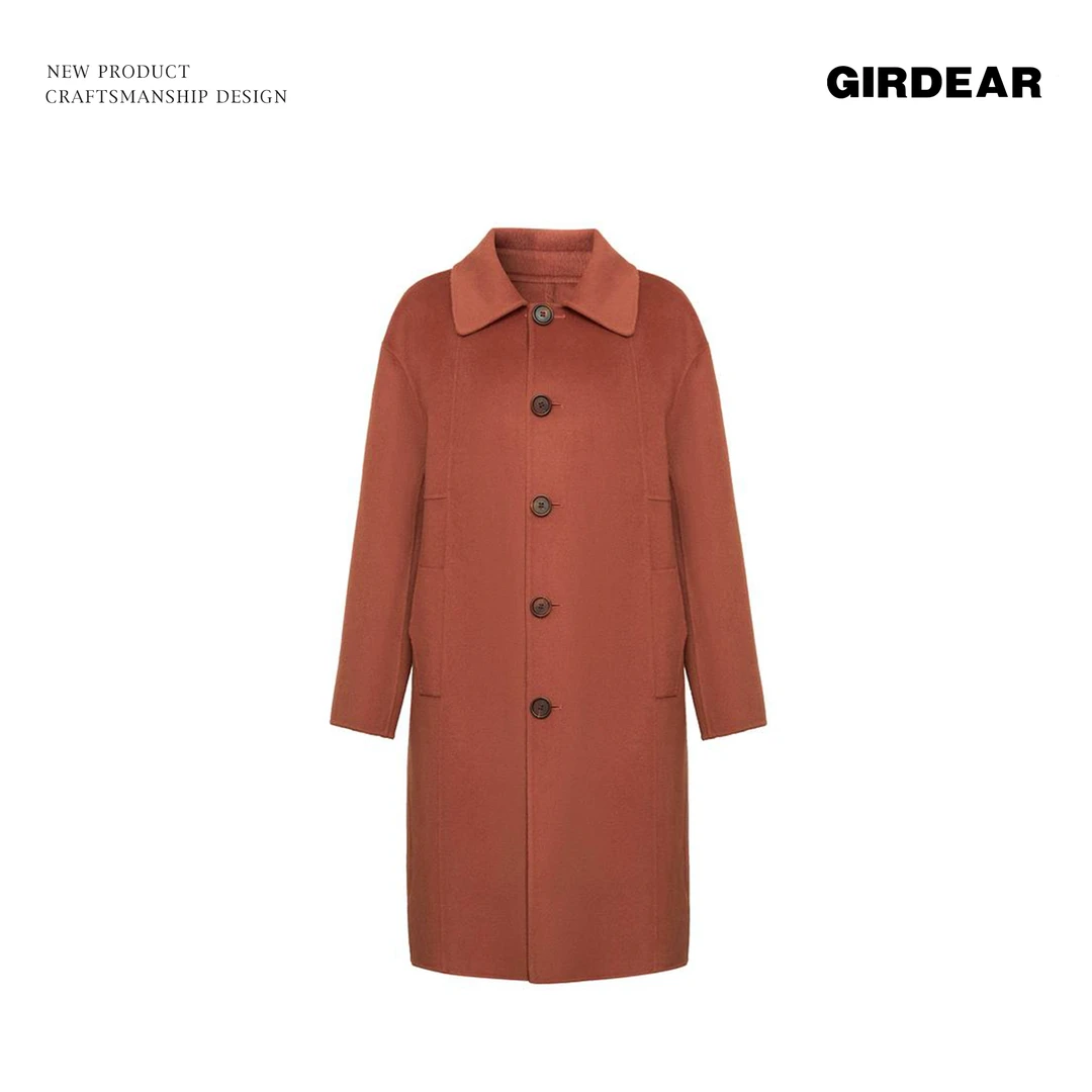 哥弟【新年】新款山羊绒气质宽松热力感单排扣双面呢大衣1400612